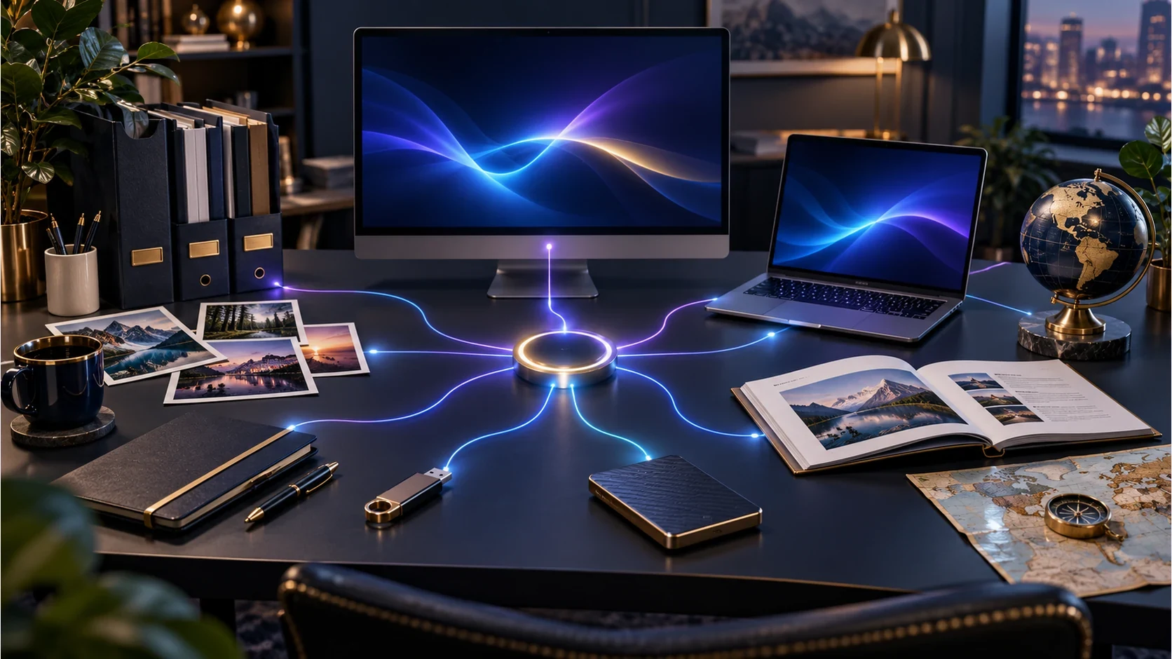 Desktop Command Centre editorial workspace illustration; not an Diagnostic Collector application screen